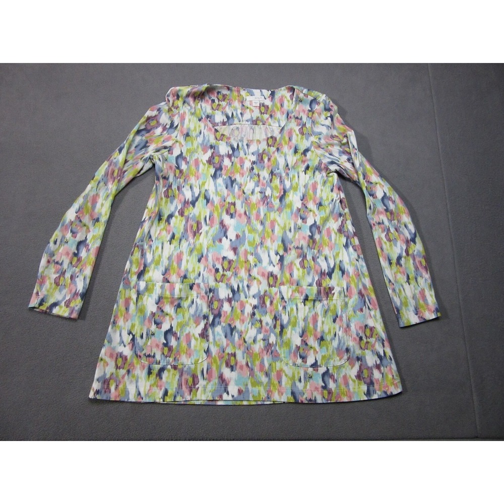 Pure J.Jill Top Women Small Multicolor Floral Art Stretch Round Neck Pockets
